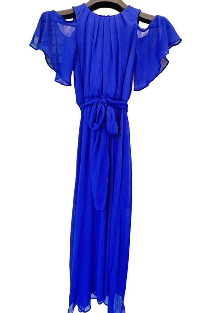 Calvin Klein Cold Shoulder Maxi Dress Size 4P Royal Blue Chiffon
